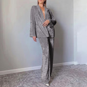 Dames Elegante Velvet Tweedelige set met Wijde Broek en Lange Mouwen Shirt | Dulcie