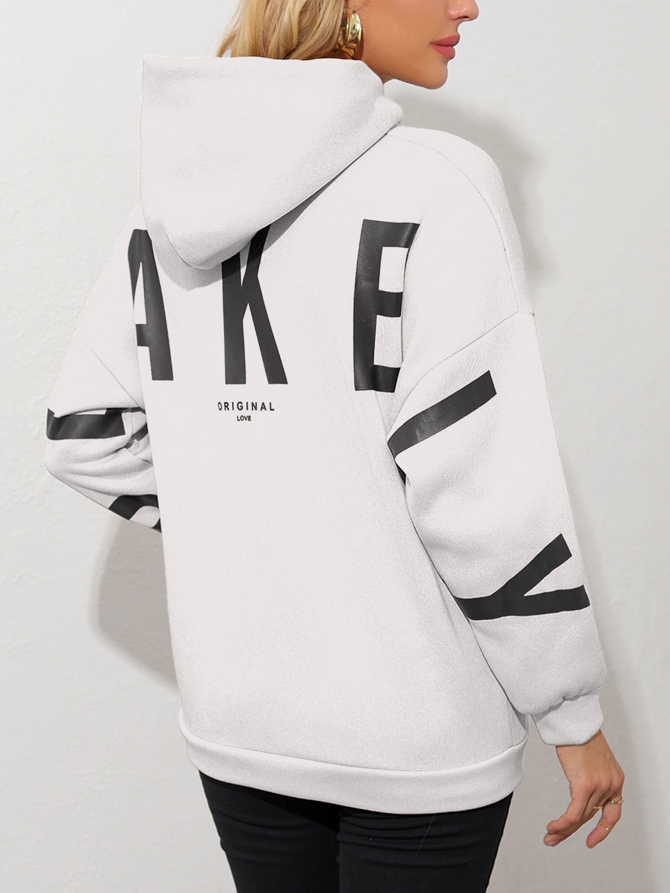 Dames Casual Warme Hoodie met Fleece Voering met Text Print | Savelia