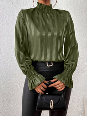 Dames Satijnen Blouse met Lange Mouwen en Stijlvolle Geplooide Details | Hailey