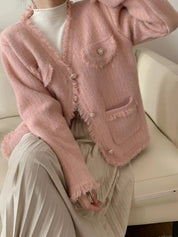 Dames Modieuze Trendy Parijs Style fluffy Vest met Parelknopen | Romee