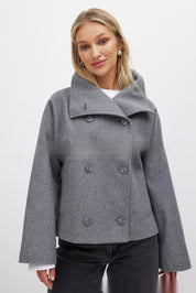 Dames Warme Stijlvolle Wollen Look Jas met Brede Kraag | Belora