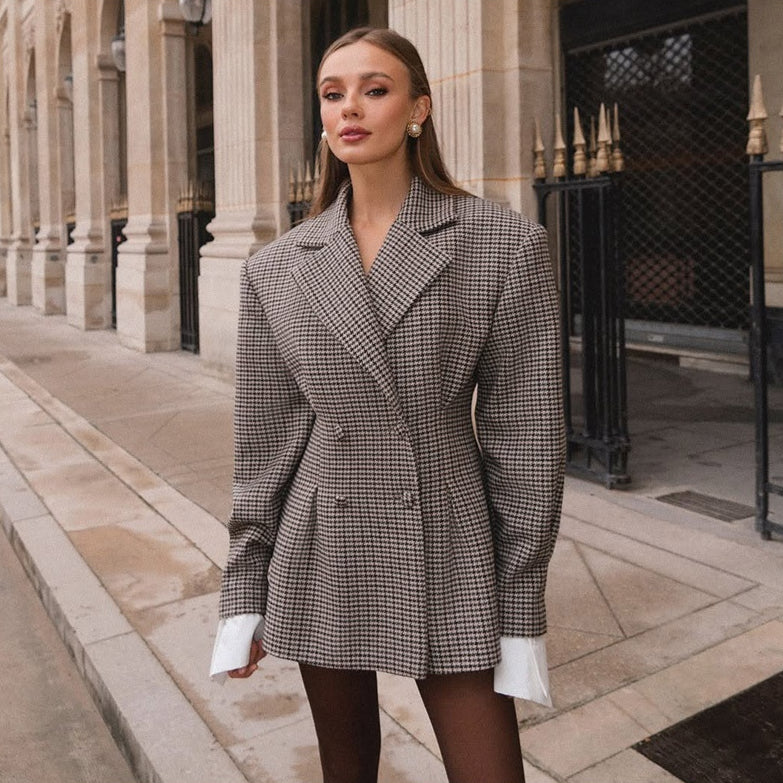 Dames Stijlvolle Geruite Blazer met Plooien | Briony