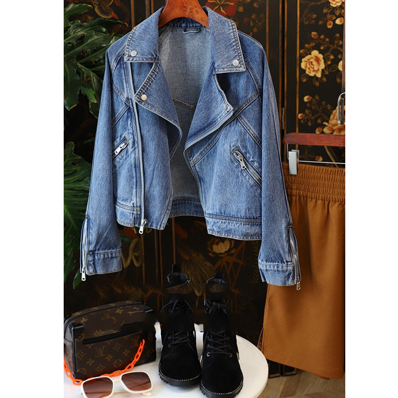 Dames Veelzijdige Street Style Denim Biker Jas met Rits Details | Bamora
