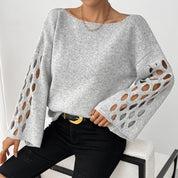 Dames Trendy Elegante Boot Hals Sweater met Opengewerkte Mouwen | Reveline