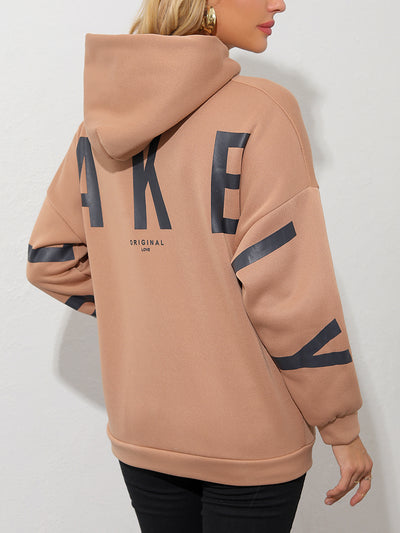 Dames Casual Warme Hoodie met Fleece Voering met Text Print | Savelia