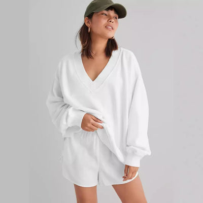 Dames Comfortabele Basic Lounge Sweater met V-Hals | Sana