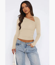 Dames Asymmetrische Top met Lange Mouwen – Elegante Shirt Top | Thyana