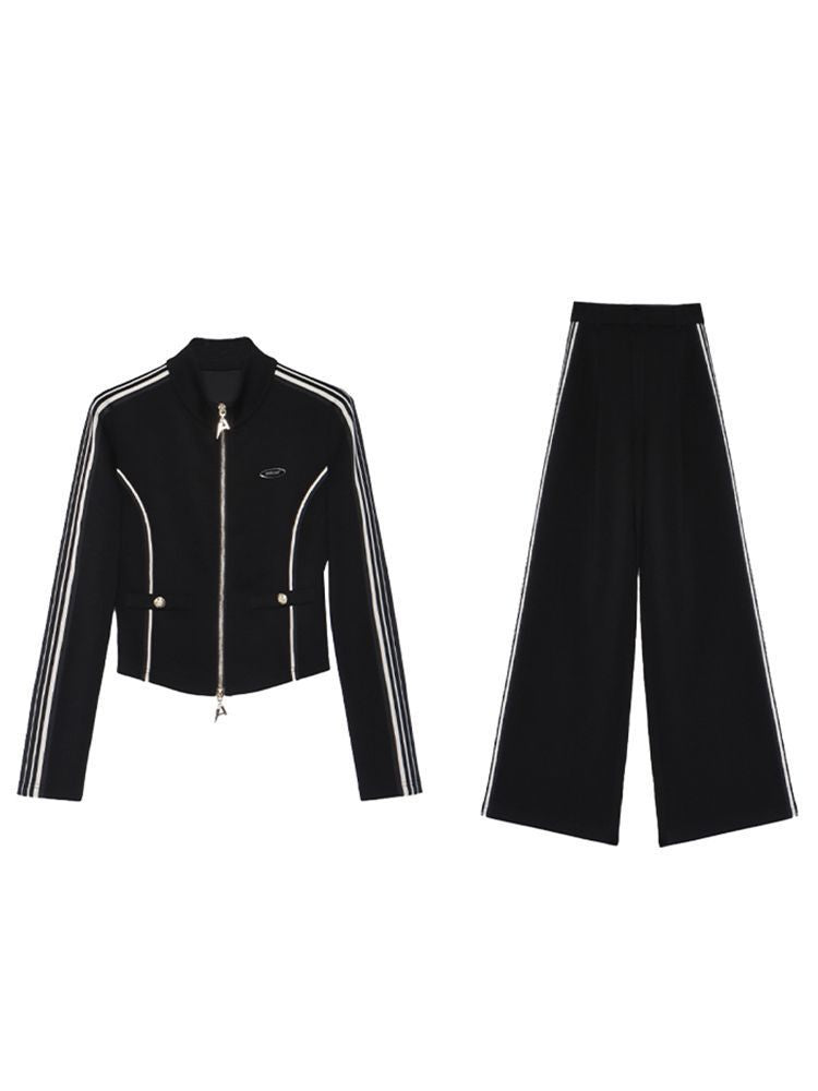 Dames Stijlvolle Sportieve Tweedelige Set met Wijde Broek en Vest met Rits | Desi