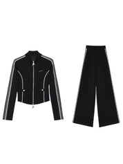 Dames Stijlvolle Sportieve Tweedelige Set met Wijde Broek en Vest met Rits | Desi