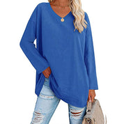Dames Casual Oversized T-shirt met V-hals en Lange Mouwen | Toba