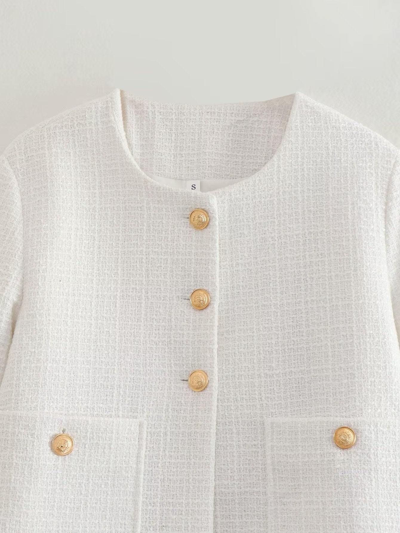 Dames Bouclé Jas met Gouden Knopen | Bessie