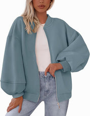Dames Tijdloze Sportieve Oversized Bomber Jack met Rits | Boraisa