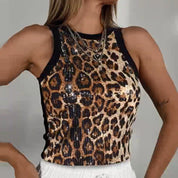 Dames Luxe Feestelijke Pailletten Top met Luipaard Print | Tessa