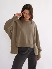 Dames Trendy Unieke Warme Stijlvolle Los Vallende Sweater met Raw Edge Details | Rewaria