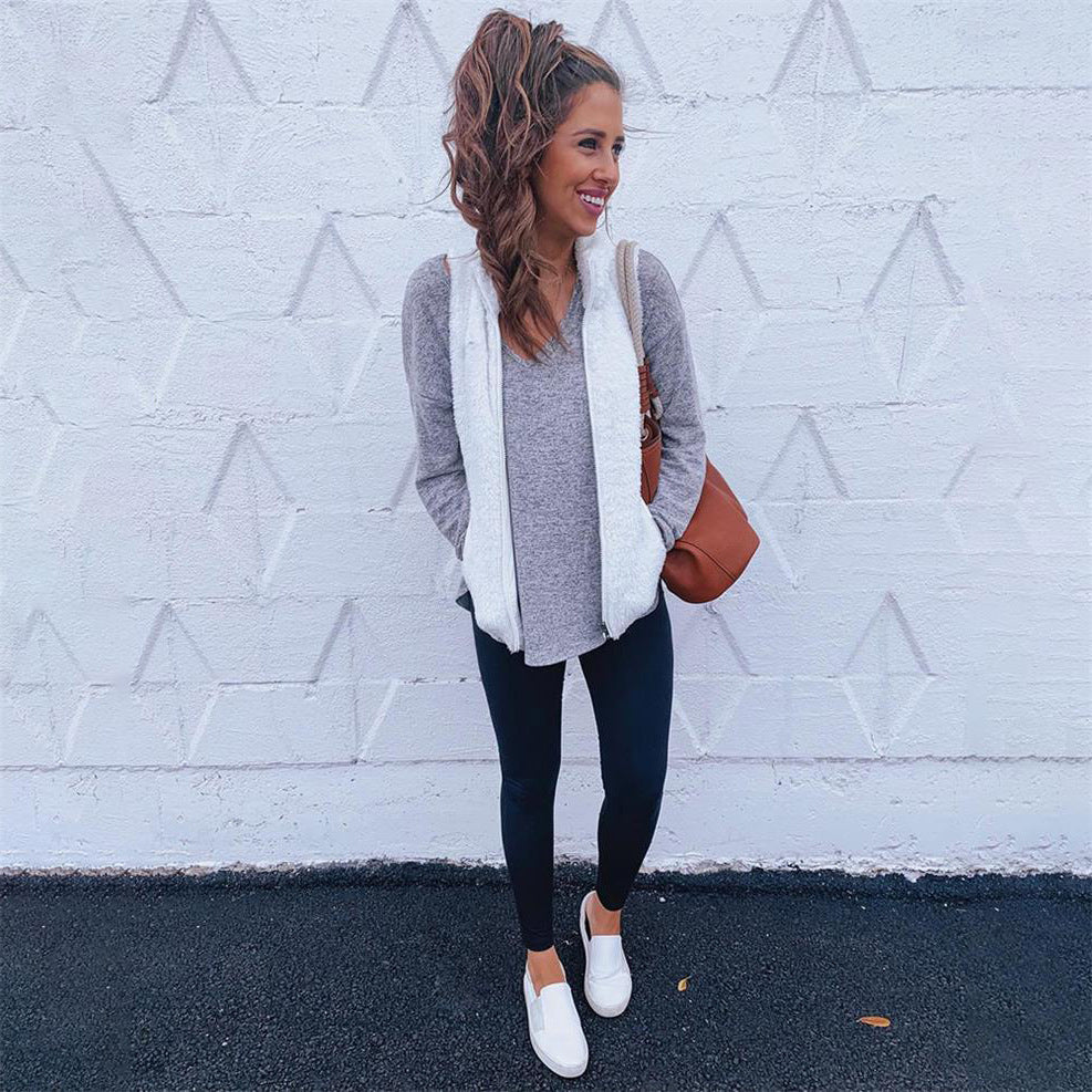 Dames Trendy Stijlvolle Plush Teddy Fleece Bodywarmer met Opstaande Kraag en Rits | Baydie