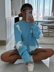 Dames Elegante Stijlvolle Ruimvallende Gebreide Trui met Harten Jacquard | Ralissa