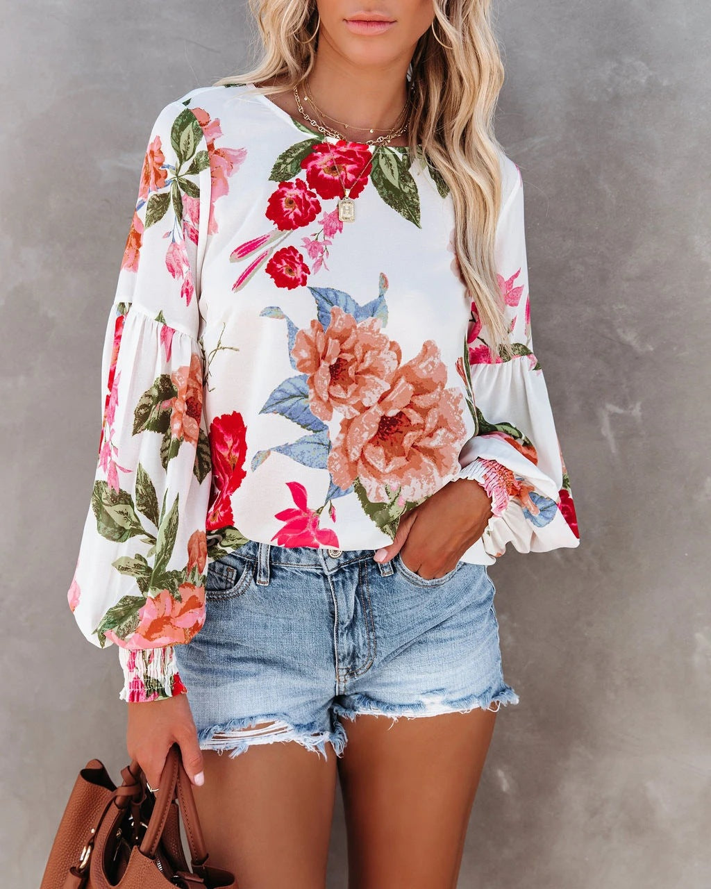 Dames Trendy Stijlvolle Bloemen Print Top met Pof Mouwen | Hester
