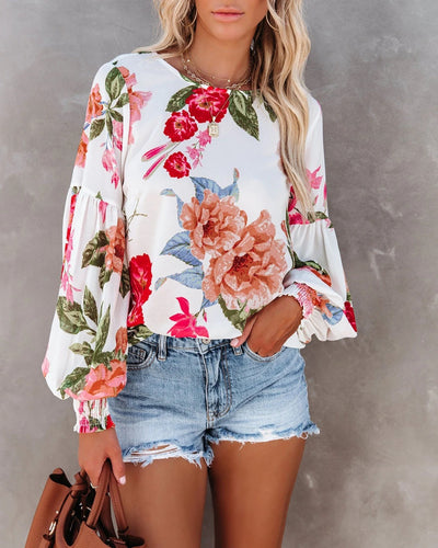 Dames Trendy Stijlvolle Bloemen Print Top met Pof Mouwen | Hester