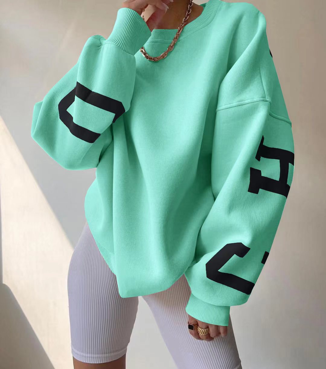Dames Oversized Crewneck Sweater met Text Print | Selina