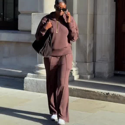 Dames Stijlvolle Elegante Tweedelige Gebreide Set met Broek en Pullover met Rits | Darice