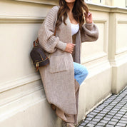 Dames Trendy Stijlvolle Lange Gebreide Vest met Zakken | Roise