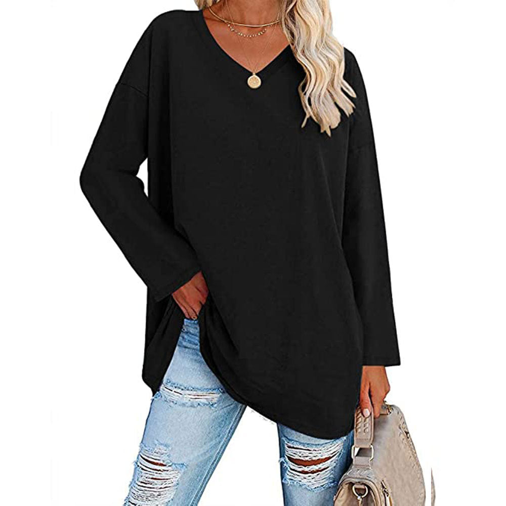 Dames Casual Oversized T-shirt met V-hals en Lange Mouwen | Toba