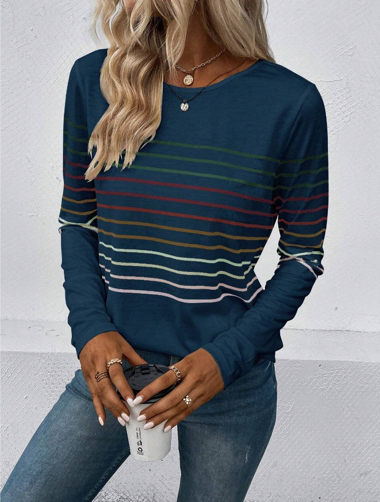 Dames Basic Elegante Stijlvolle Lange Mouwen T-Shirt met Strepen | Tranisa