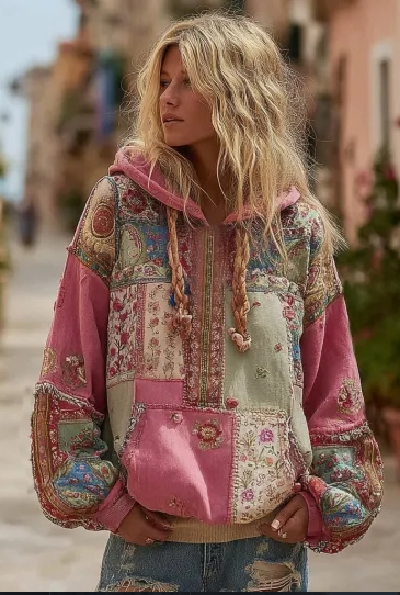 Dames Vintage Barok Hoodie met Vrouwelijk Bloemen Print | Sharony