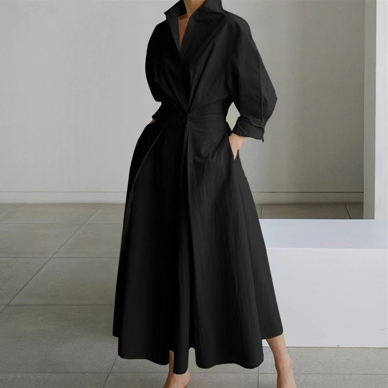 Dames Elegante Jurk met Overhemdkraag | Nadira