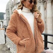 Dames Elegante Trendy Plush Beige Teddy Jas met Capuchon | Shania