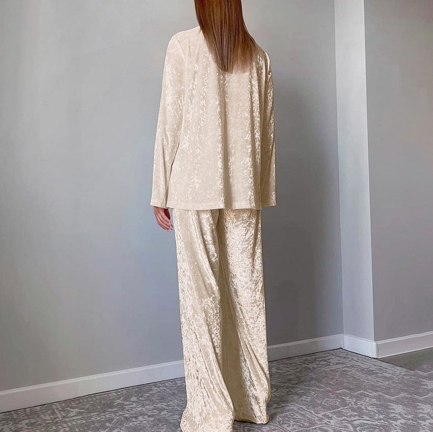 Dames Elegante Velvet Tweedelige set met Wijde Broek en Lange Mouwen Shirt | Dulcie