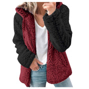 Dames Elegante Trendy Teddy Fleece Vest met Contrast Mouwen en Capuchon | Shantelle