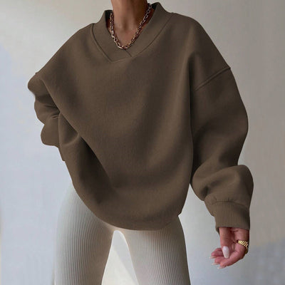 Dames Minimalistische V-Neck Crewneck Sweater | Saffron