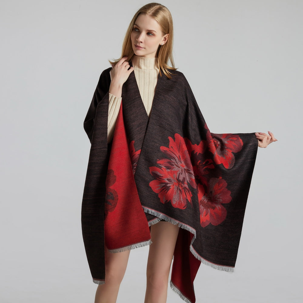 Dames Elegante Cape Sjaal met Bloemen Print | Levi