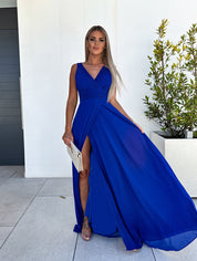 Dames Elegante Maxi Jurk zonder Mouwen met V-hals en Geplooide Taille | Neville