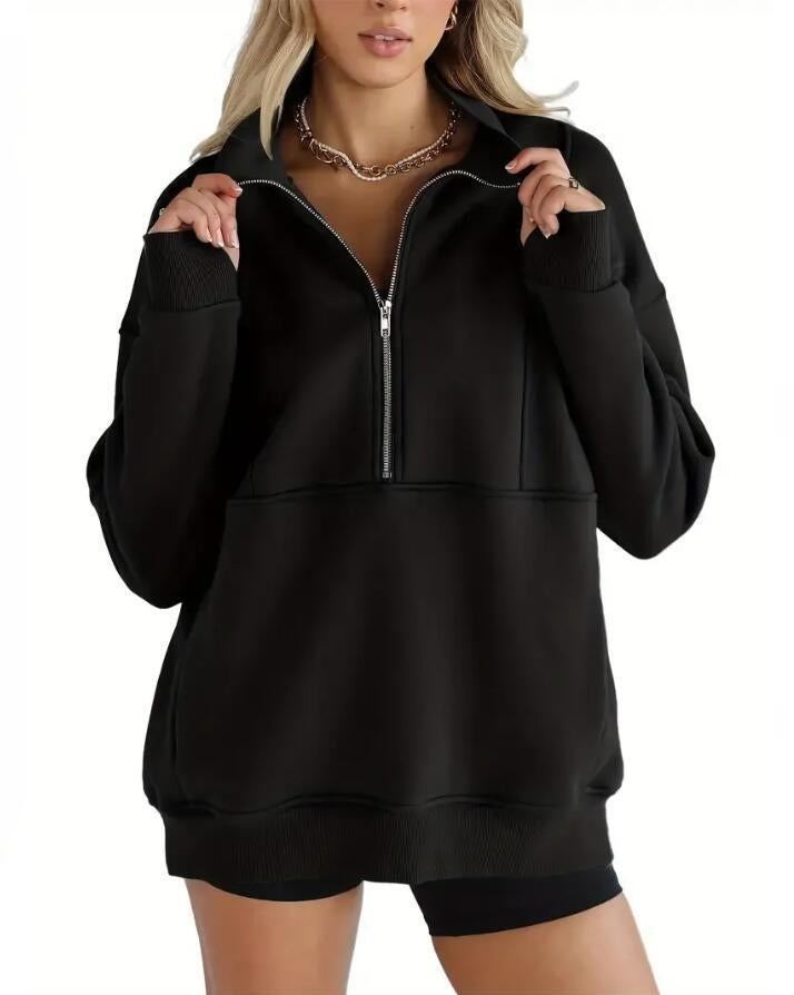 Dames Warme Comfortabele Oversized Half Zip Trui met Kangoeroezak | Sharon