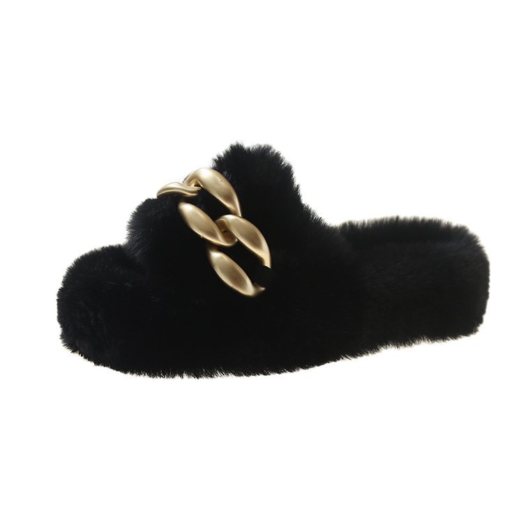 Dames Luxe Trendy Faux Fur Slippers met Ketting Detail | Eshara