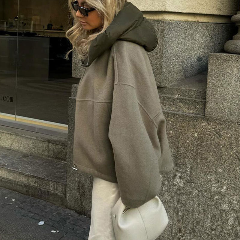 Dames Stoere Elegante Streetstyle Korte Oversized Jas met Capuchon | Baroucha