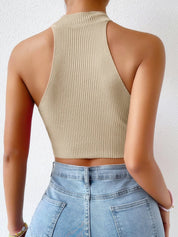 Dames Geribde Halter Top met Hoge Hals en Slim Fit Pasvorm | Basic Essential Crop Top | Gayle