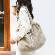 Dames Vintage Look Ribfluwelen Schoudertas met Trekkoord | Lena