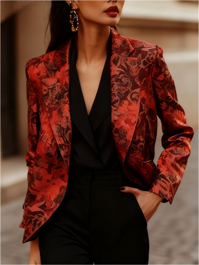 Dames Retro Elegante Jacquard Blazer met Bloemenpatroon | Belaine