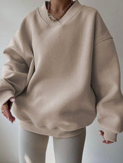 Dames Minimalistische V-Neck Crewneck Sweater | Saffron