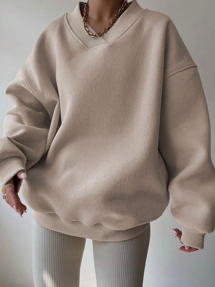 Dames Minimalistische V-Neck Crewneck Sweater | Saffron