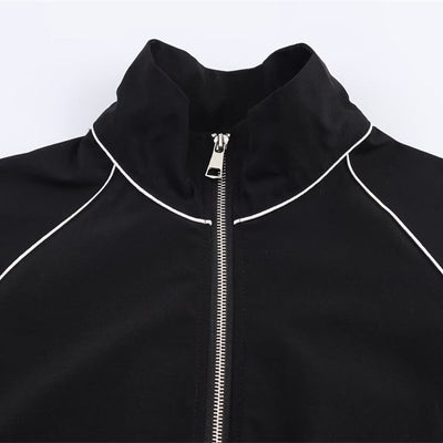 Dames Sportieve Koreaanse Style Zwarte Nylon Jas met Rits en Contrast Details | Brynna