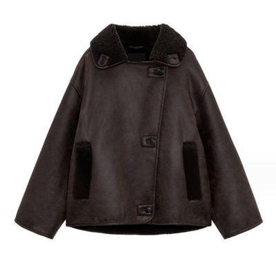 Dames Stoere Oversized Faux Leren Piloten Jas met Teddy Voering en Zakken | Beneva