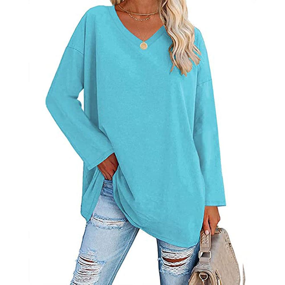 Dames Casual Oversized T-shirt met V-hals en Lange Mouwen | Toba