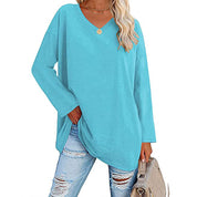Dames Casual Oversized T-shirt met V-hals en Lange Mouwen | Toba