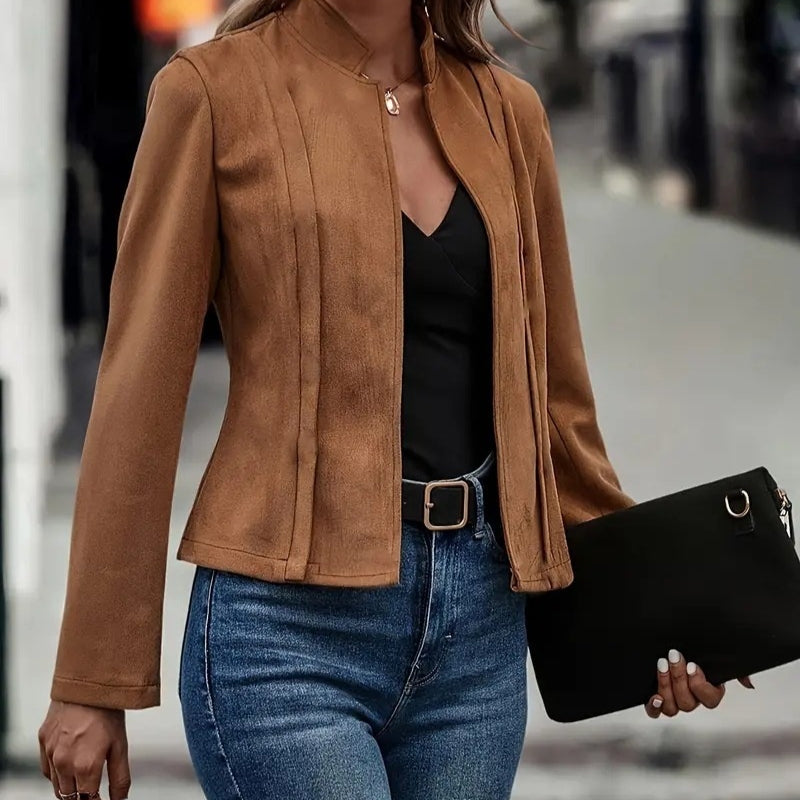 Dames Elegante Tijdloze Suède-Look Jas met Perfecte Pasvorm | Belouisa
