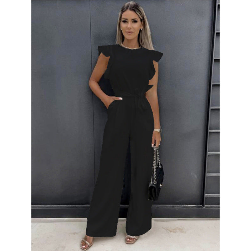 Dames Trendy Jumpsuit met Hoge Taille en Strikceintuur | Aveida