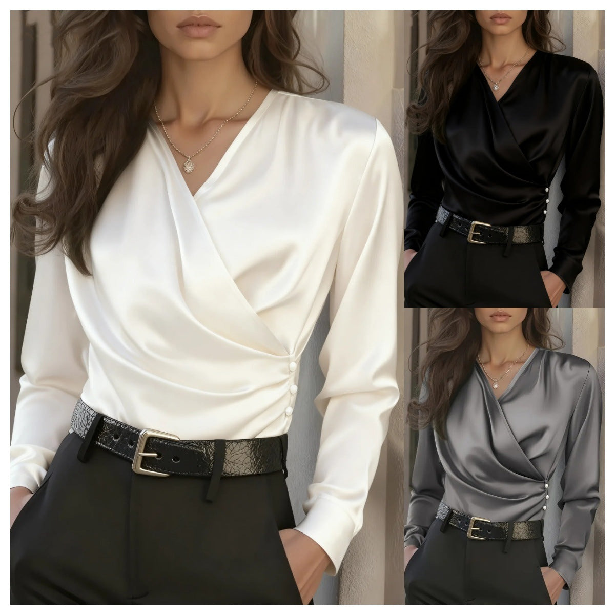 Dames Stijlvolle Luxe Wikkel Blouse met V-Hals | Hermani